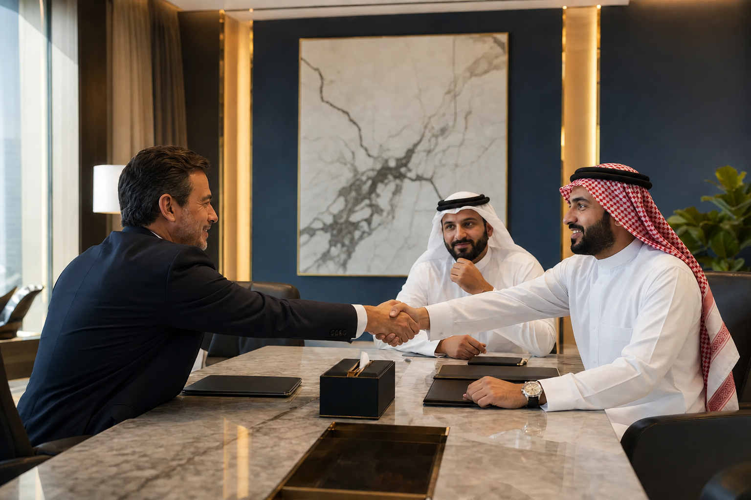تسوية نزاع تجاري بين أطراف ومستشارين قانونيين