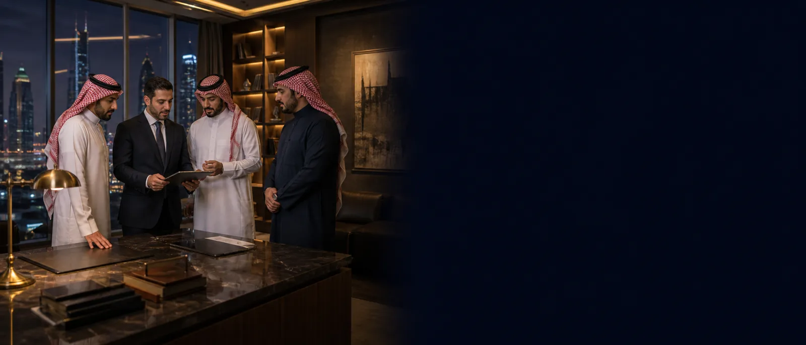 فريق محامين تجاريين رجال يراجع استراتيجية دعوى تجارية