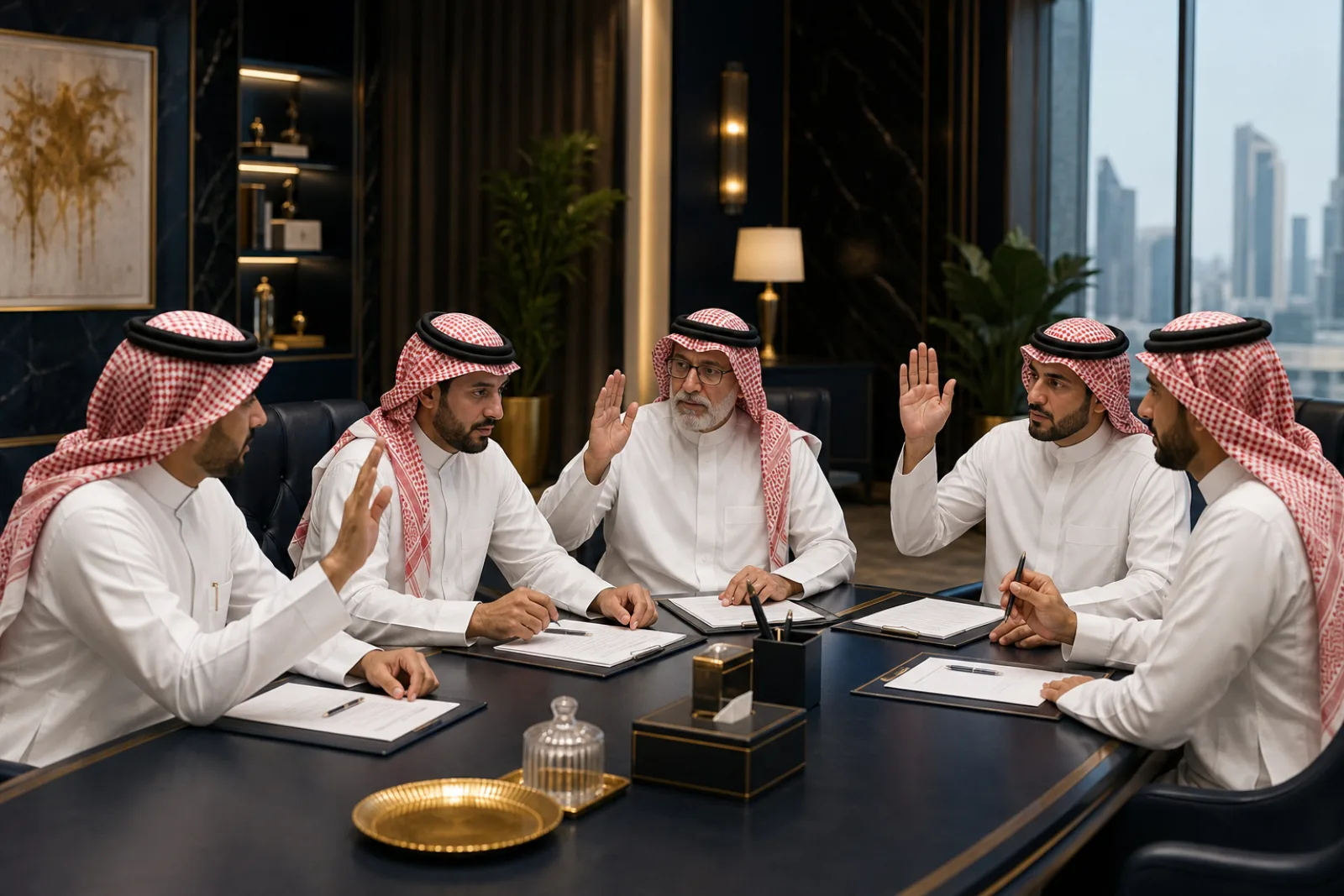 مجلس عائلة مكوّن من رجال يناقش قرارات الشركة العائلية