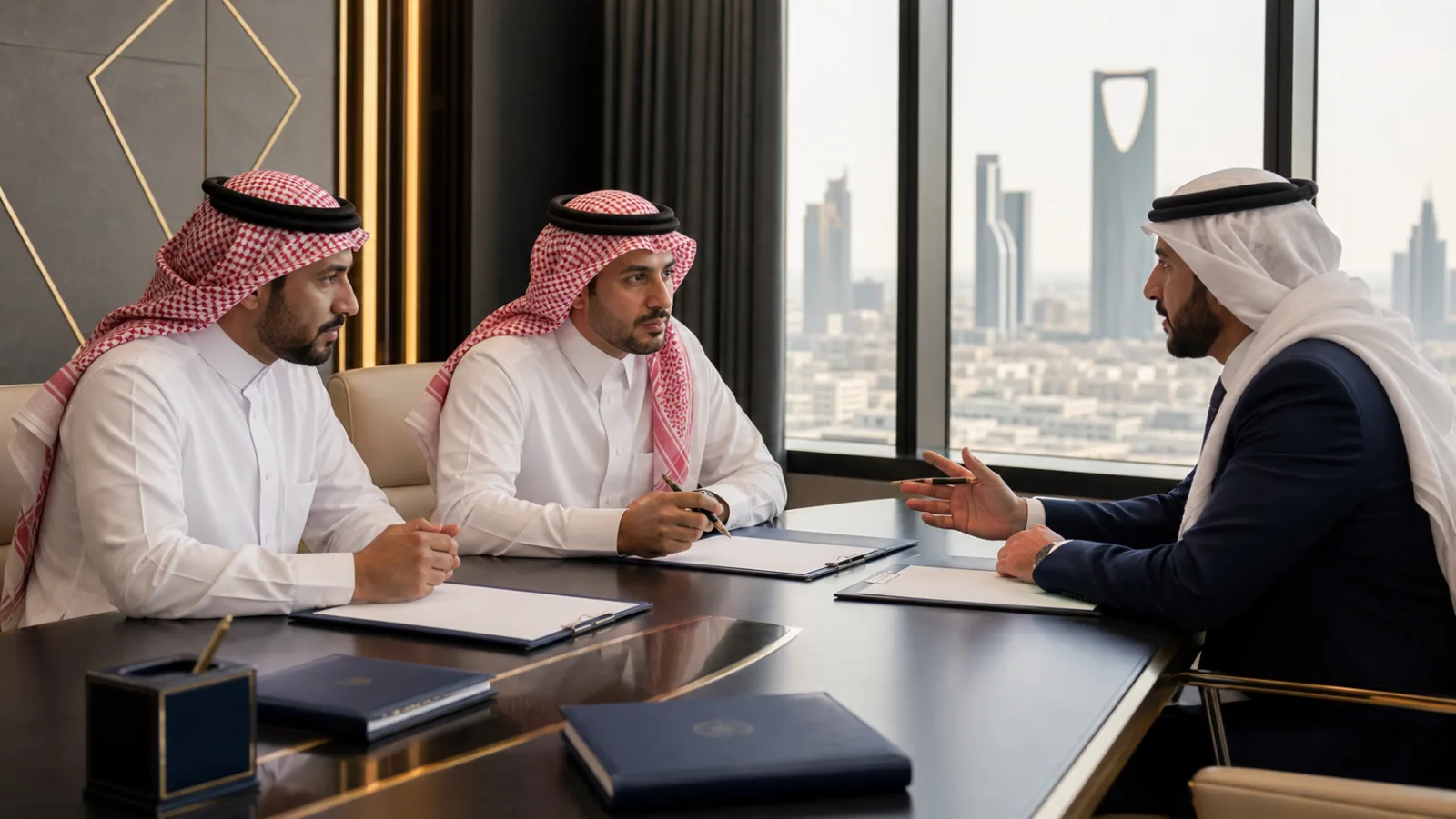 محام ورجلا أعمال سعوديون يتفاوضون على شرط تحكيم